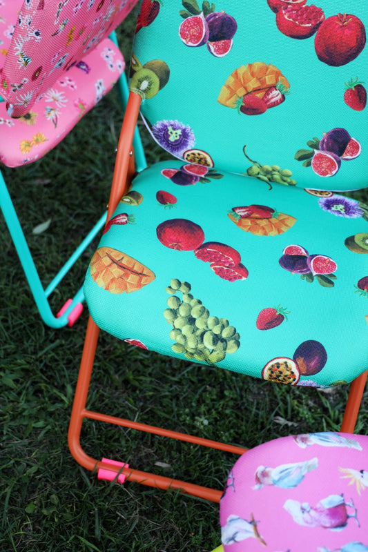 outdoor portable chairs green and pink