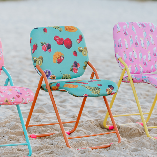 Bright green and pink beach chair